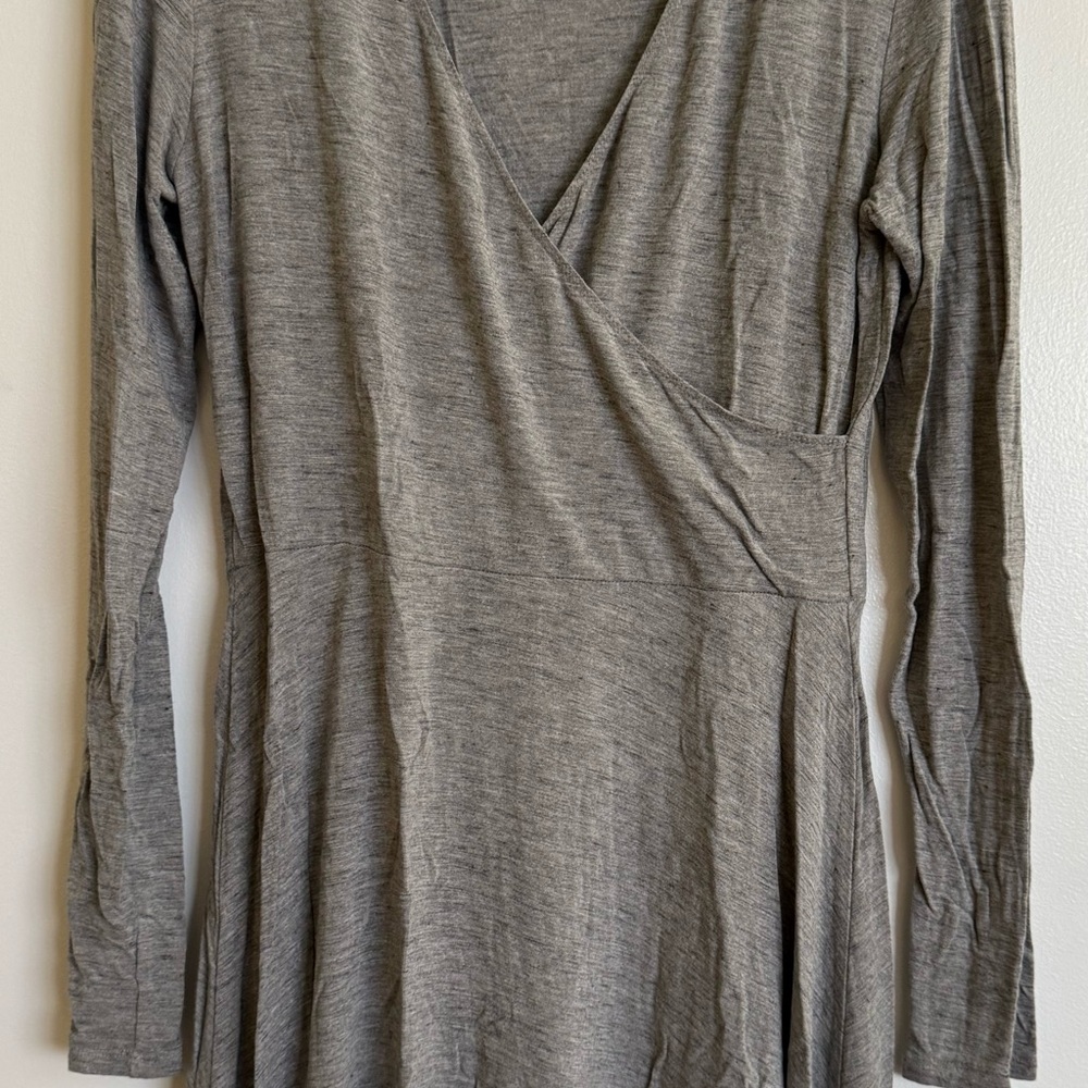 Gray Long Sleeve Wrap Dress
